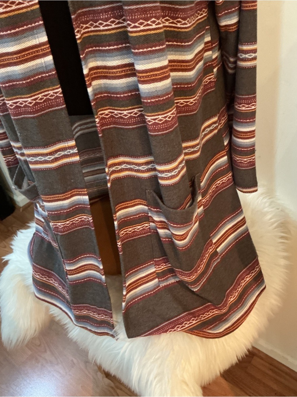 Wallflower 2X Open Front Striped Cardigan Duster Boho Lightweight Pocket Sweater - Picture 14 of 14